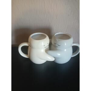 Mainstays 16 oz Cream & Gray Sculpted Hug Earthenware Mug NEW (SET OF 2)